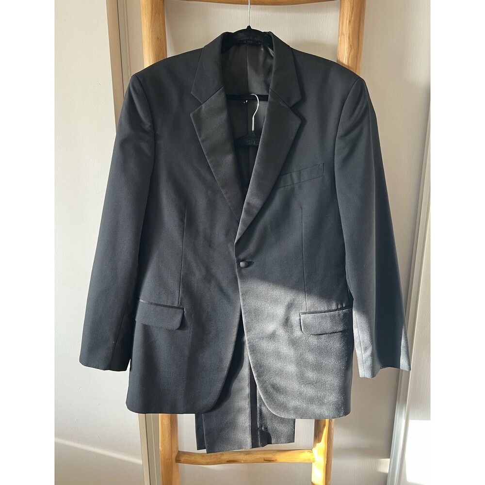 Cricketeer Men's Black Wool Twill 2-Piece Suit 42R 35.5W 35.5" Inseam